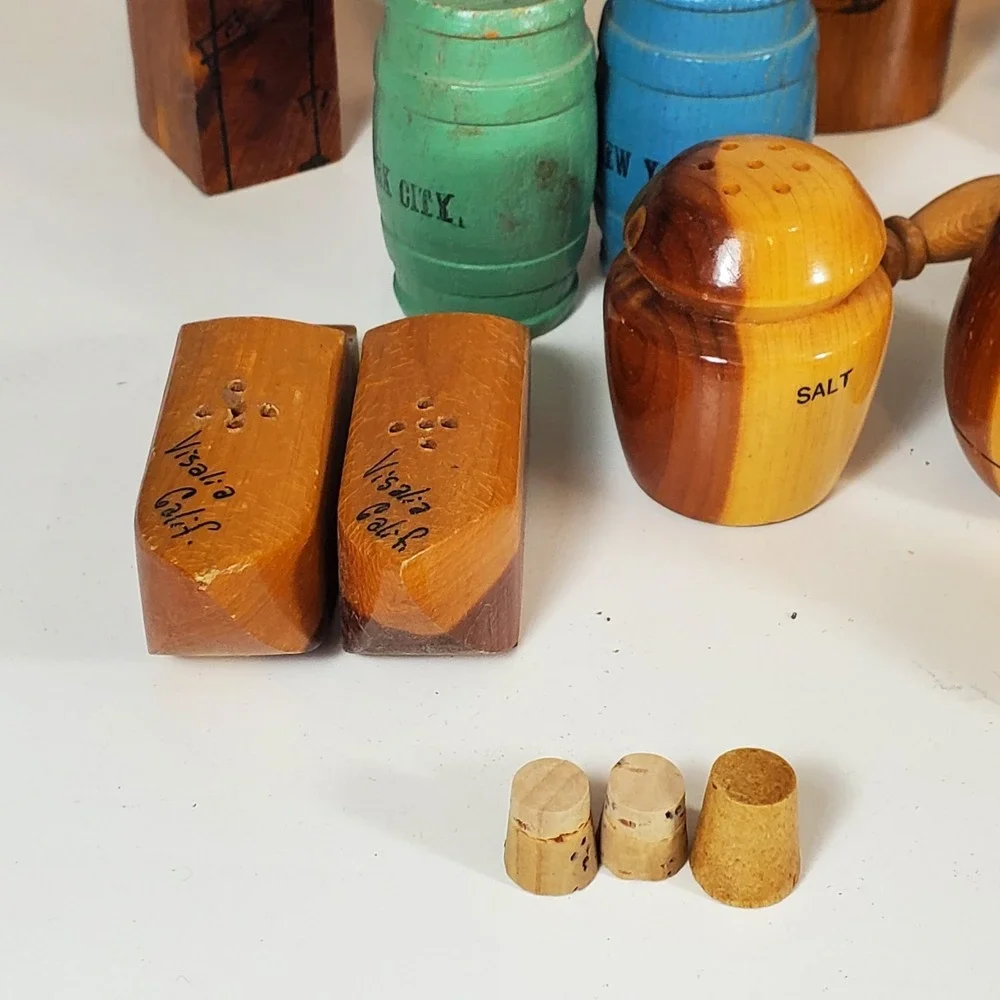 Vintage Lot Salt & Pepper Shakers Wooden Wood Plastic Mix Most Paired Collection